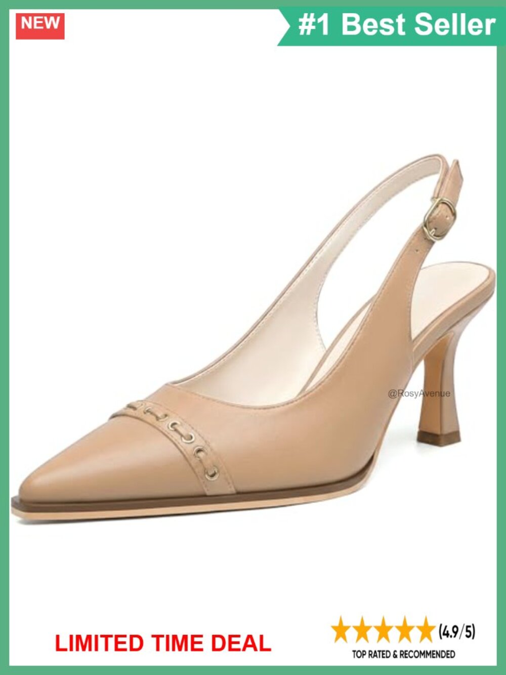 Faux Leather Slingback Pointed Toe Kitten Heels Pumps